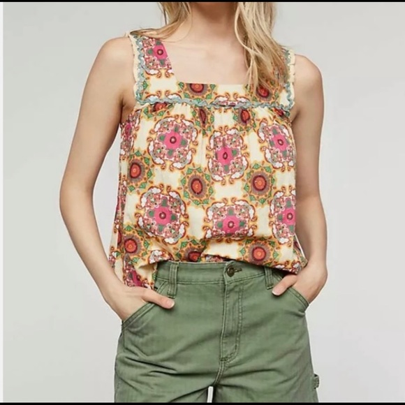 Anthropologie Tops - Anthropologie Let Me Be Abstract Ruffled Tank